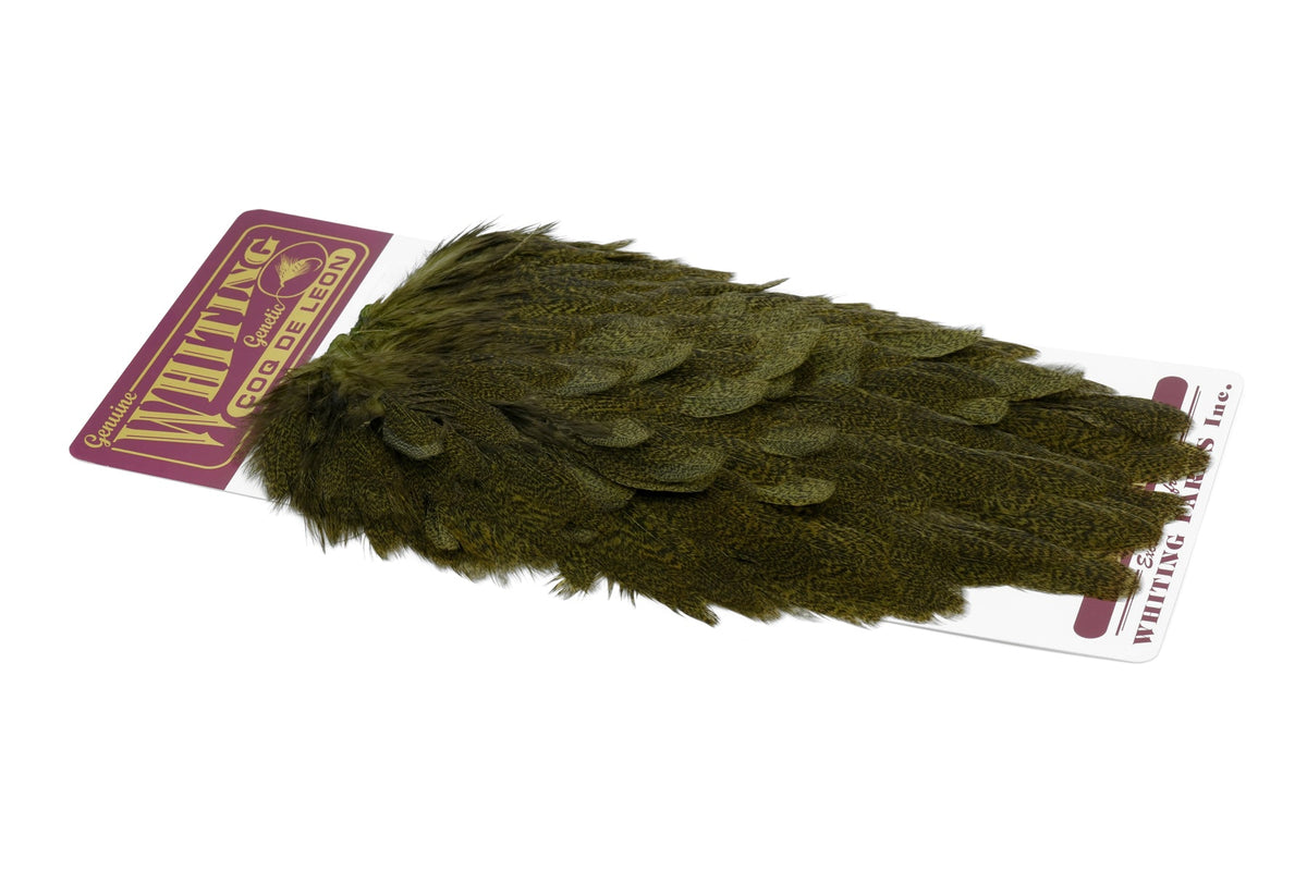Whiting Farms Coq de Leon Hen Saddle - Speckled dyed Olive