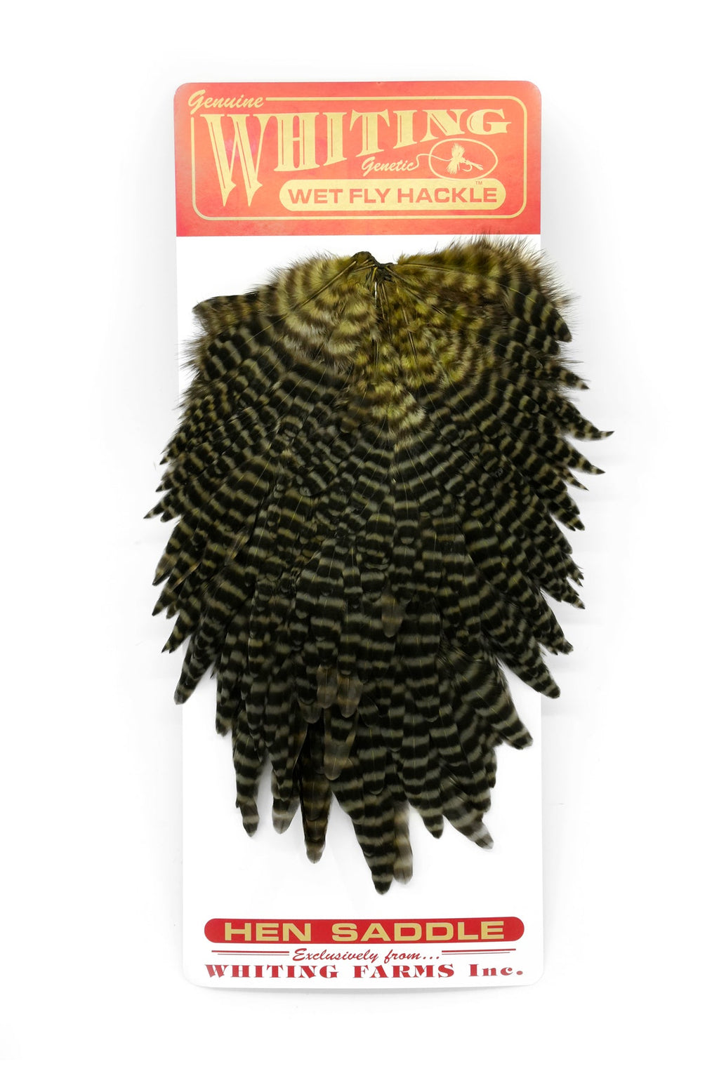 Whiting Hen Saddle - Grizzly dyed Dark Olive